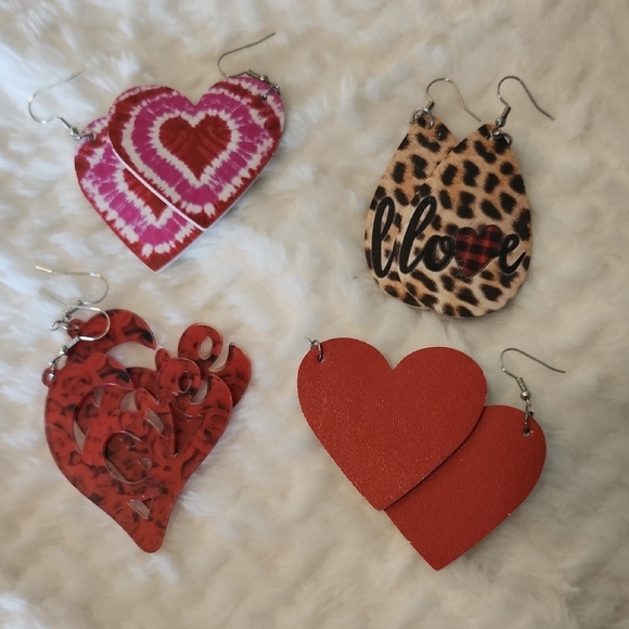 None Accessories - 4 For 1 Handmade Heart And Love Dangle Earrings - Women Accessories Bundle Of 4